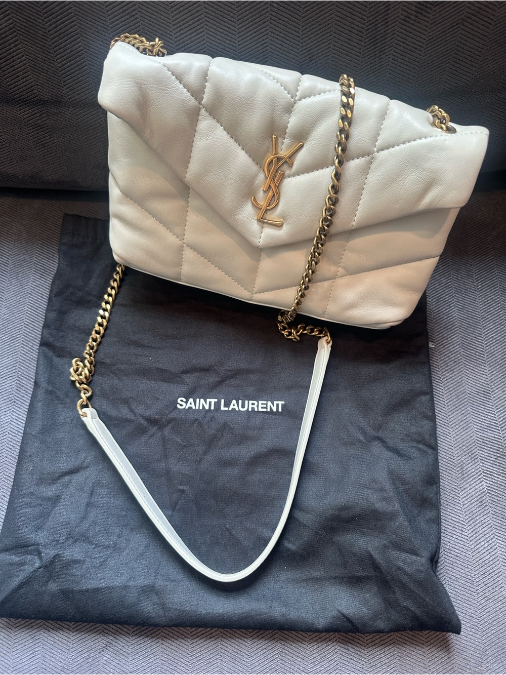 Saint Laurent White Loulou Quilted Leather Shoulder Bag TOY SIZE